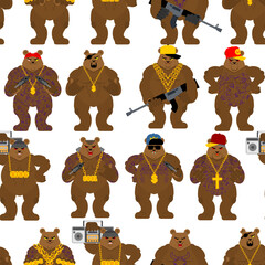 Bear gangster gang pattern seamless. Cool Beast background. SWAG gangsta ornament. Grizzly guy rapper texture - 677979279