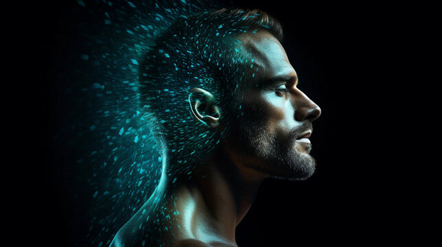 A Side Portrait of a Man With Blue Energy Emerging From His Mind