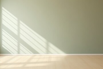 Empty sage green wall for product display with sun shade from window