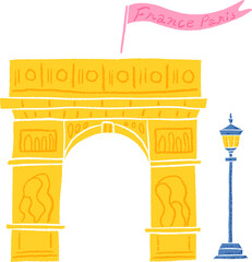 France The arch of triumph, hand drawn stylish illustration with colored pencil texture / フランスのエトワール凱旋門、色鉛筆テクスチャの手描きのおしゃれなイラスト © minana