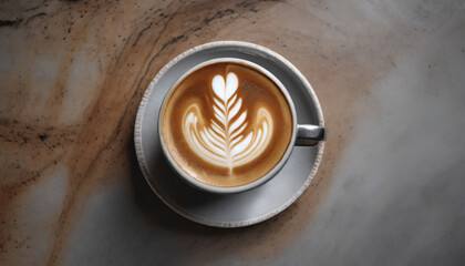 A top-down perspective of an Australian flat white highlights the smooth and velvety espresso mixed with steamed milk, representing the popular coffee choice in Australian cafes. - obrazy, fototapety, plakaty