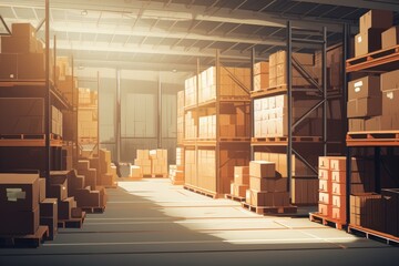 Industries that have warehouses or storage areas full of shelves and cardboard boxes by Generative AI