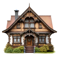 Charming Detailed Wooden Cottage Isolated on Transparent Background