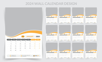 Fototapeta na wymiar 12-Page 2024 Wall Calendar template set