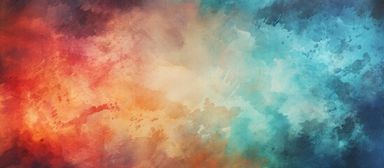 In the vintage art gallery an abstract watercolor illustration on a textured paper background showcased a retro design with a grunge touch using vibrant colors of the rainbow painted with a 