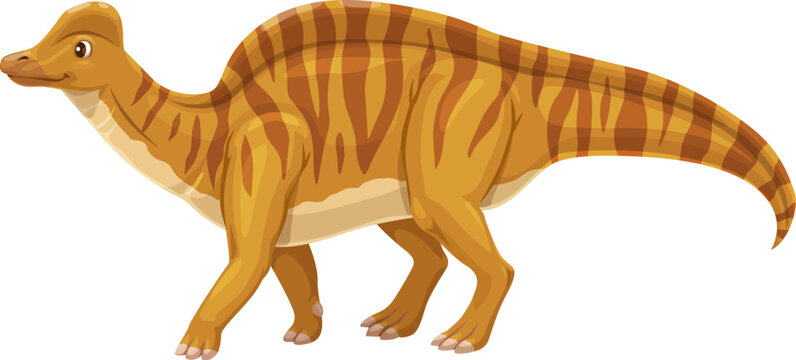 Hypacrosaurus dinosaur cute cartoon character. Prehistoric reptile, Jurassic era lizard or extinct dinosaur happy vector character. Paleontology animal comical mascot or Hypacrosaurus personage