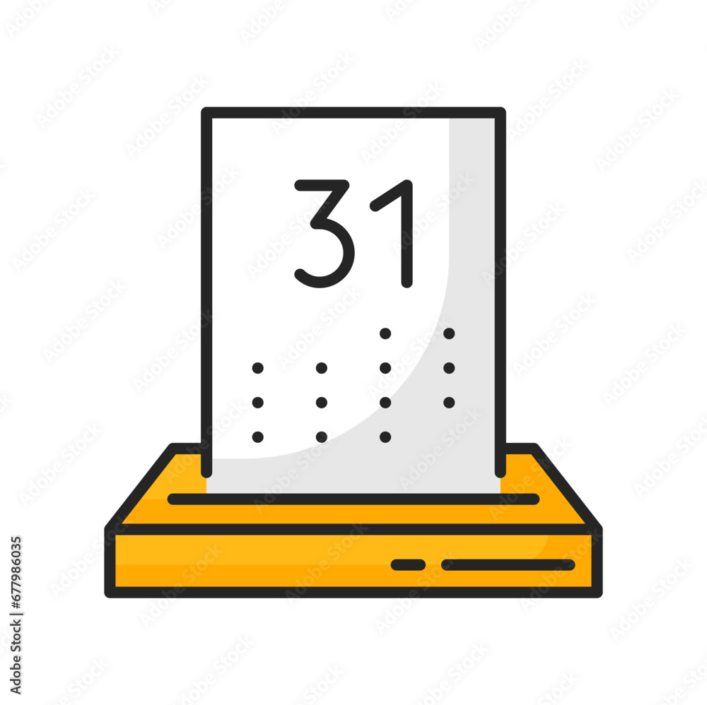 Poster Calendar with month end date, color 31 day page outline icon. Vector appointment reminder, planner deadline check, notification about event