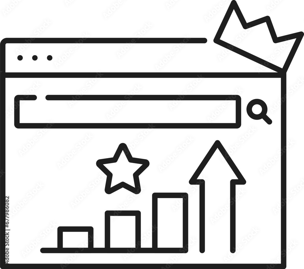 Fototapete SEM search engine icon of ranking for website or web results in digital marketing, vector line pictogram. Webpage ranking for target audience reach grow and online content optimization with SEM
