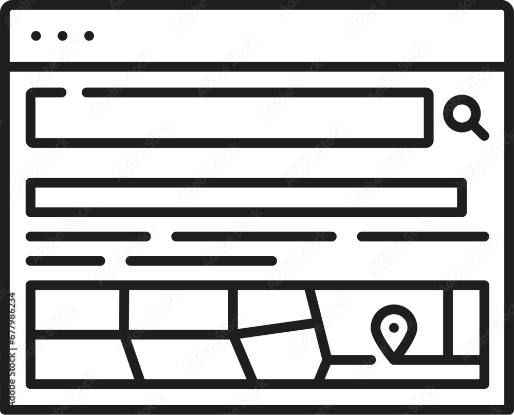 Poster local search results, serp icon of search engine result page in web and internet advertising, line v