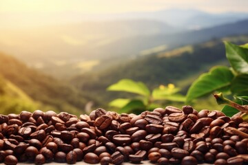Obraz premium Roasted Coffee Beans on Aesthetic Scenery Background