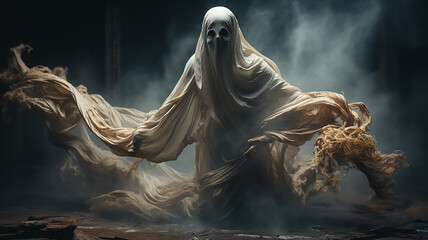 ghost, horror spirit of death on a black background, phobia fantastic creature spirit of evil, fictional darkness