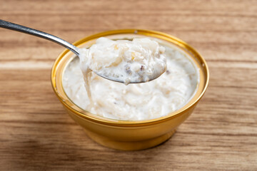 angle view coconut milk white fungus birds nest soup