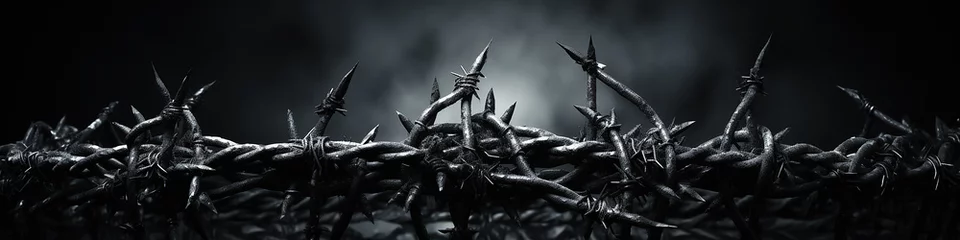 Fotobehang barbed wire on a black background long frame © kichigin19