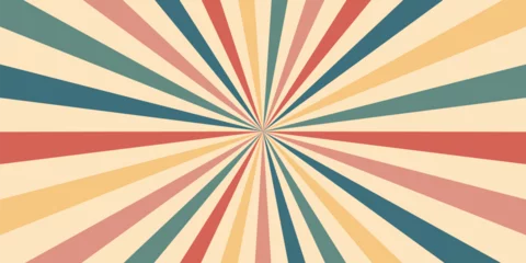 Fotobehang Carnival or circus retro background, sunlight vintage rays layout with sunbeam burst, vector poster. Funfair carnival radial stripes of sunbeam rays, colorful pinwheel pattern background for circus © Vector Tradition