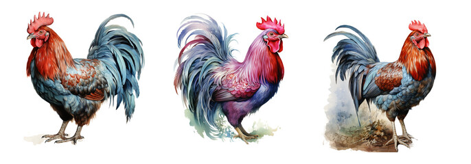 Watercolor chicken on white background, isolated image - obrazy, fototapety, plakaty