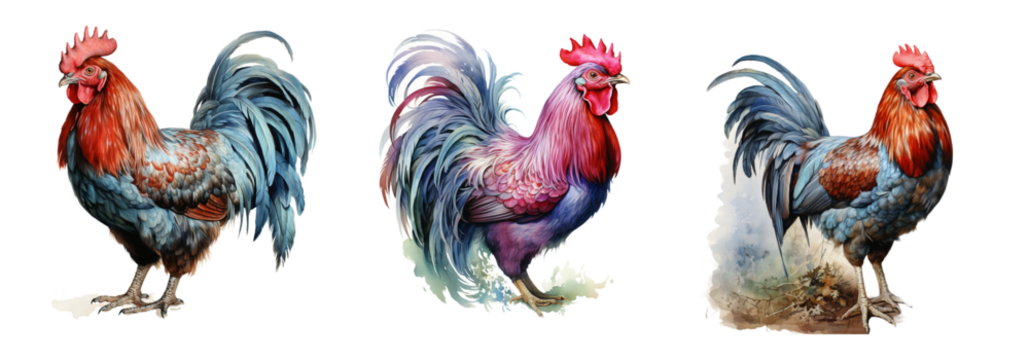 Watercolor chicken on white background, isolated image