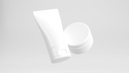 Flying Cosmetic Tube and Cream Jar Product Mockup