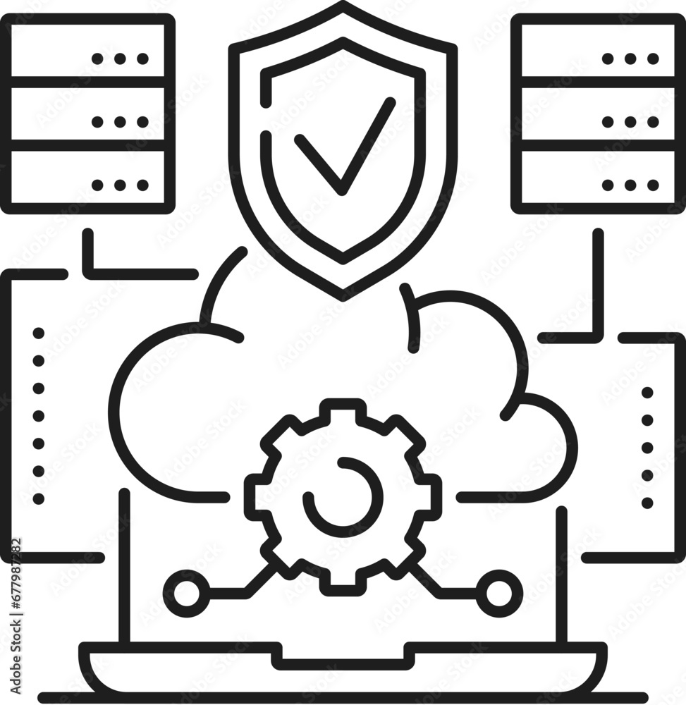 Leinwandbilder Data engineer or IT specialist icon of digital business, web and internet development, line vector. Data software engineer or web engineering specialist pictogram in thin outline of server cloud