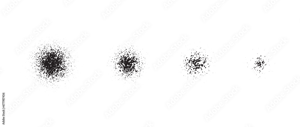 Poster stippled radial brush stroke set. grain gradient collection. grunge sprinkle spray texture. dirty du