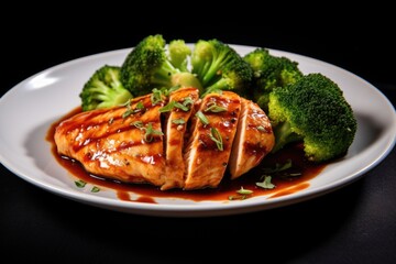 Roasted chicken breast with broccoli. Generative AI
