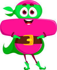 cartoon math division sign number superhero character. Cute funny mathematics symbol with big eyes and happy smile. Isolated vector arithmetic sign for use in educational, and mathematical contexts