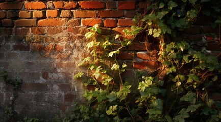 Green plants framing old brick wall. Generative AI