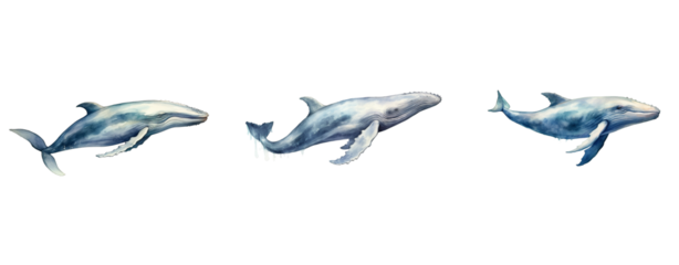 Watercolor blue dolphin on white background, isolated image