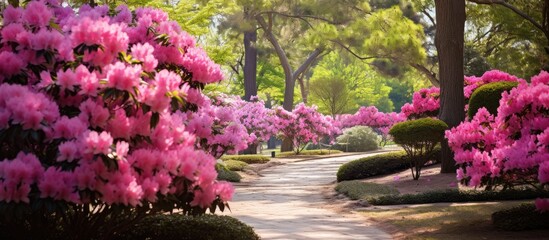 In the serene garden amidst the lush greenery and vibrant floral display people admired the beautiful pink flowers a testament to the captivating beauty of nature in the springtime