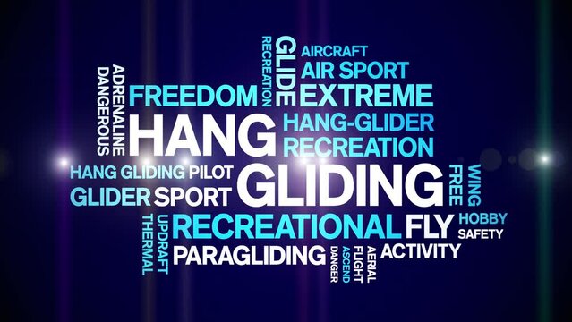 Hang Gliding animated word cloud;text design animation tag kinetic typography seamless loop.