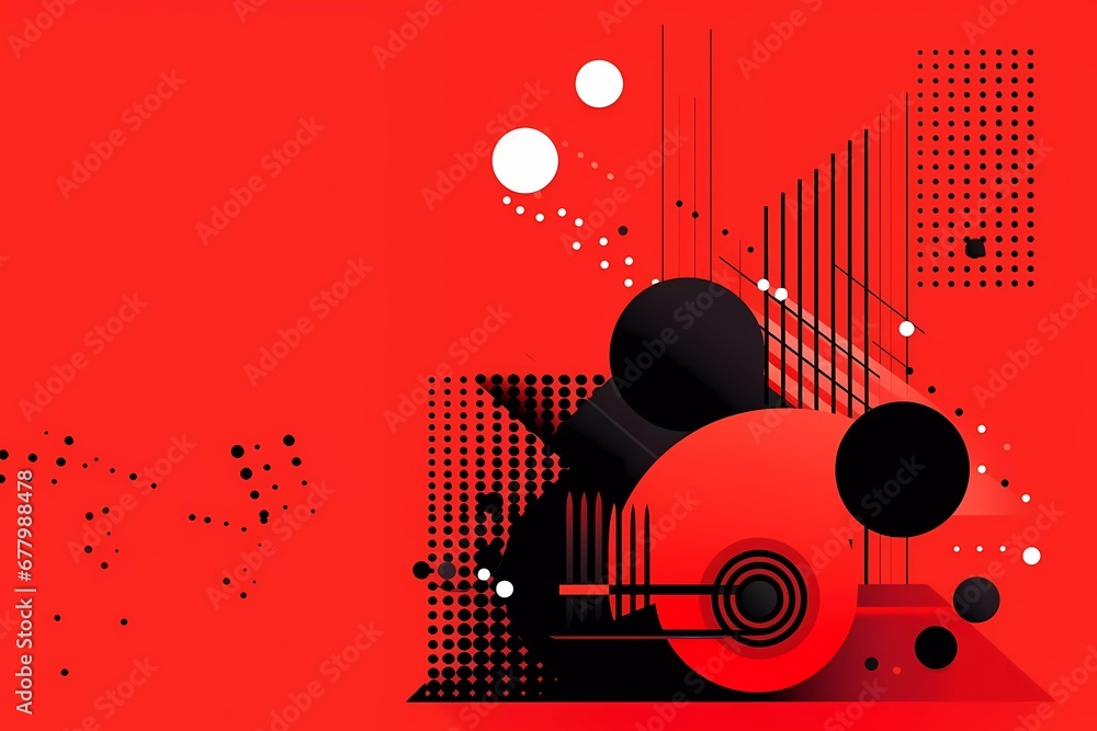 Poster memphis red background with halftone and line elements. generative ai