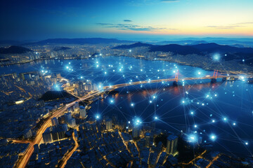 network connectivity as landscape at night