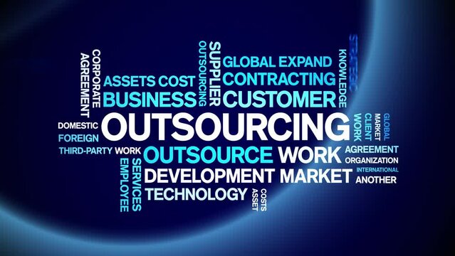 Outsourcing animated word cloud;text design animation tag kinetic typography seamless loop.
