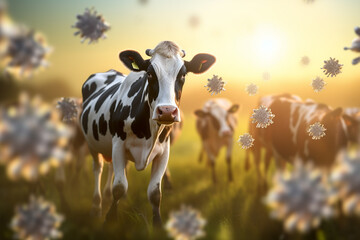 coronavirus spread to cows in the farm bokeh style background