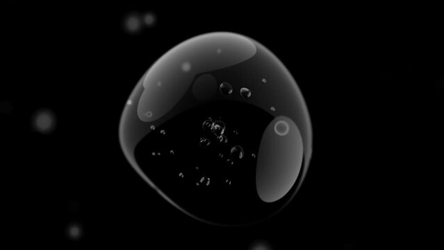Water bubble element Animation Seamless loop. Movement of air bubbles in bubble on black background. Can be used background in skin care or Cosmetic industry, 3d render.