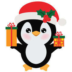 little Christmas penguin vector cartoon illustration 