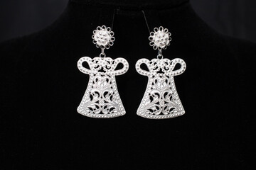 Hmong silver jewelry on black background, Handmade silver accessories