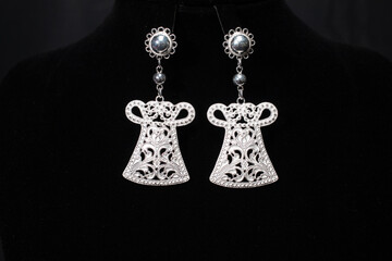 Hmong silver jewelry on black background, Handmade silver accessories