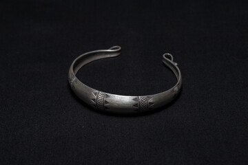 Hmong silver jewelry on black background, Handmade silver accessories