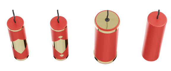 Experience the excitement of Lunar New Year in Asia through our 3D illustration of red firecrackers. Isolated on a transparent background, PNG format.