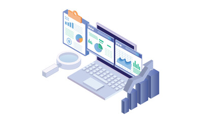 Isometric investment business analysis data results.on white background.3D design.isometric vector design Illustration.