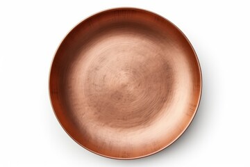 Empty copper frying pan on the kitchen. Top view