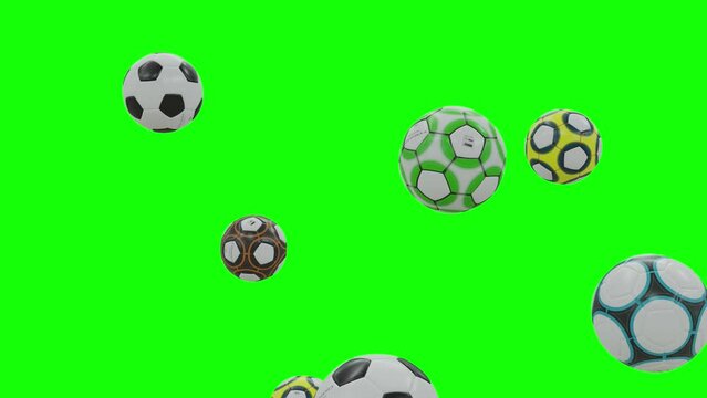 Soccer Balls | Footballs Falling on Green Screen With Alpha Matte