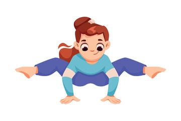Little Girl Character Doing Yoga Standing in Asana Vector Illustration