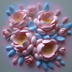 3 d rendering pastal art flowers