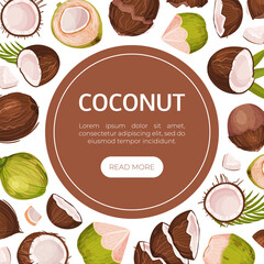 Coconut Product Banner Design with Organic Plant Vector Template
