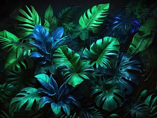 Fototapeta na wymiar Exotic plants illuminated by led lights