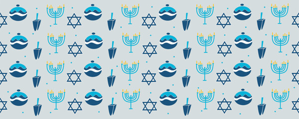 Pattern for design with symbols of Hanukkah on light background