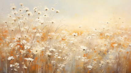 blurred background of daisies on the indian summer field oil painting impressionism.