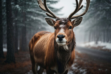 portrait of santa claus reindeer in the forest