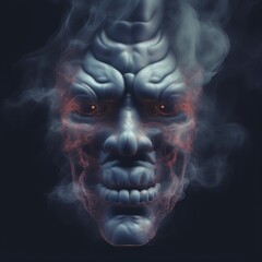 3 d cg rendering of a monster Halloween skull with smoke